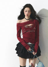Red Off-Shoulder Slim Fit Top
